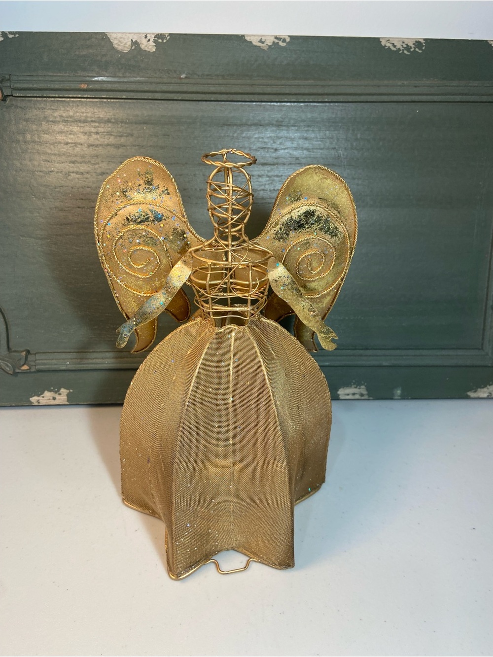 Gold Wire and Mesh Angel Figurine Christmas Decorative Home Art Tealight